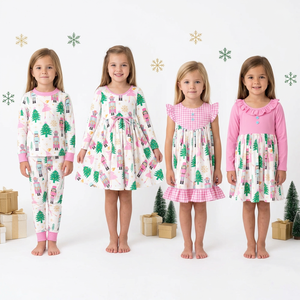 Wholesale Toddler Girls Christmas Pajamas Set & Dresses Nutcracker Tree Print Pattern Boutique Kids Clothing - Product Image 1
