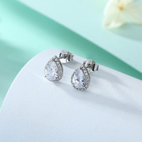 Prix d'usine Boucles d'oreilles clous en argent sterling S925, forme poire, avec zircone cœur délicat, bijoux géométriques minimalistes pour femme