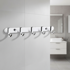 Étagère de salle de bain moderne en acier, à cinq crochets, à fixer au mur, en alliage d'aluminium - Product Image 2