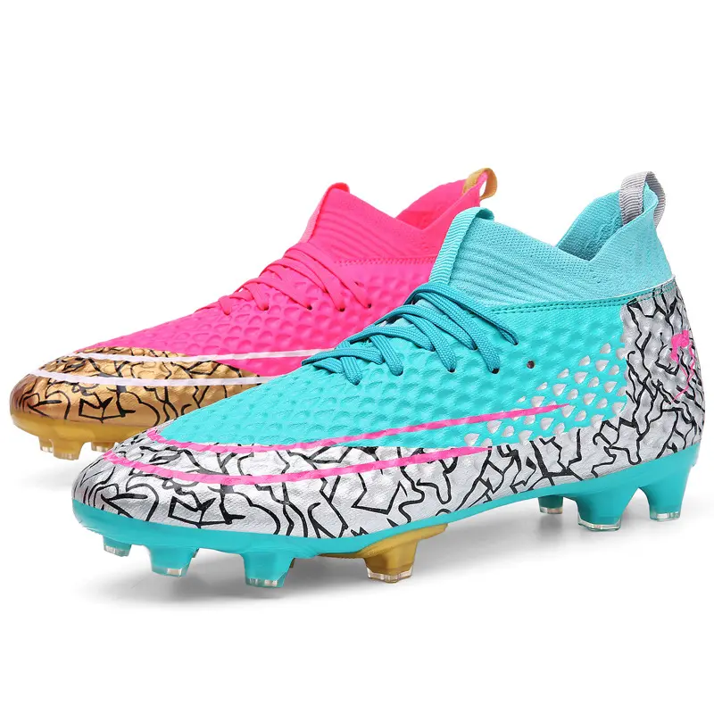 imported new unique printing design pink blue soccer shoes from china