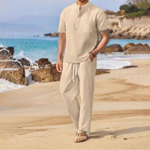 Maglietta <span class=keywords><strong>e</strong></span> <span class=keywords><strong>pantaloni</strong></span> Casual larghi in cotone <span class=keywords><strong>e</strong></span> <span class=keywords><strong>lino</strong></span> a maniche corte 2 pezzi Set Sehe Fashion - Product Image 4