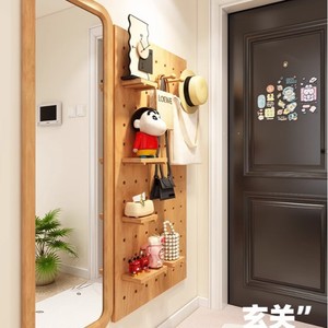 Solid Wood Pegboard <b>Wall</b> <b>Shelf</b> Rectangle Adjustable Storage Rack <b>Wall</b> <b>Mounted</b> Type Clothing Organizer Minimalist Style - Product Image 3