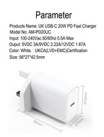 Premium UKCA certificado PD 20W adaptador de corriente USB tipo C carga rápida cargador de pared cabeza Reino Unido enchufe para iPhone Samsung teléfono móvil
