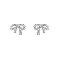 KAVNAR Boucles d'oreilles en argent sterling 925 avec zircone cubique, élégant nœud en dentelle creuse pour femme