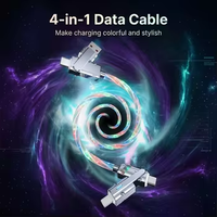 Kabel Pengisian Daya Cepat 4 in 1 RGB Flowing Light PD 100W 27W Multi Port Kabel Data Bercahaya untuk Mobil Gaming Kabel Charger Luminous