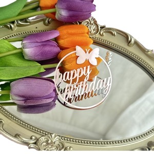 Décorations de gâteau en acrylique Joyeux Anniversaire, <span class=keywords><strong>papillon</strong></span> et rond, pour cupcakes, fournitures pour fêtes d'anniversaire - Product Image 3
