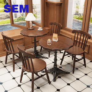 Set di Tavolo <span class=keywords><strong>e</strong></span> Sedie Rotondo in <span class=keywords><strong>Legno</strong></span> Massello per Ristoranti SEM, Arredamento Moderno per Bar <span class=keywords><strong>e</strong></span> Caffetterie - Product Image 2