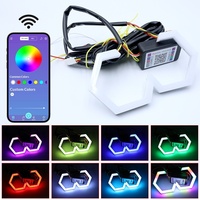 Nouvelles feux LED hexagonaux universels 12V pour voiture, anneaux halo colorés RGB avec clignotants dynamiques jaune ambre 70mm-90mm