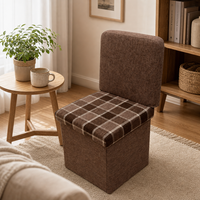 Chaise Ottoman Pliante Moderne avec Dossier en Tissu à Carreaux, Tabouret Pliant d'Entrée, Repose-Pieds pour Salon et Maison