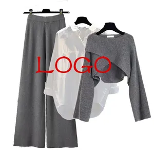 Lazy Wind Custom New women's autunno e inverno maglione Cross Design Short Suit Shirt tre set