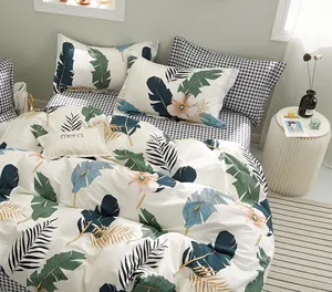 100% cotton leaf printed sateen 300TC bedding set wholesale duvet cover set oekotex bedsheet set
