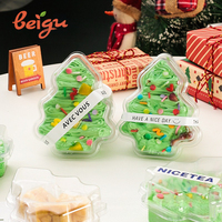 Boîte à gâteau transparente jetable en PET écologique en forme de sapin de Noël pour pain, tiramisu, mousse, dessert, à emporter, décoration