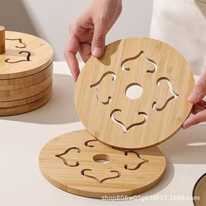 Sous-verres ronds en bambou avec motif floral, résistants à la chaleur, couleur bois naturel, pour la protection de la vaisselle - Product Image 4