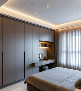 Armoire coulissante LED moderne <span class=keywords><strong>avec</strong></span> <span class=keywords><strong>coiffeuse</strong></span>, rangements, étagères ouvertes et tiroirs pour chambre à coucher - Product Image 2