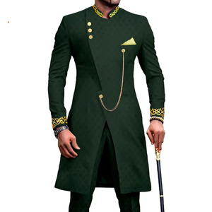 Ensemble de survêtement 2 pièces en coton pour homme – Collection Printemps Décontractée – Respirant, Grandes Tailles, Imprimé Ethnique Africain, Motif Tissé Teint à la Cire, Brodé - Product Image 2