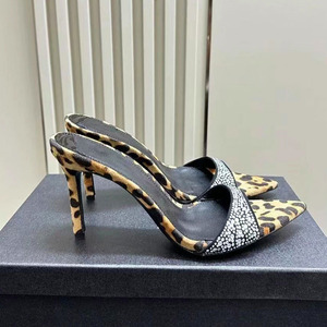 Wholesale Light Weight Outdoor Pointed Toe Leopard Print Stiletto High Heels Mule Lady Sexy Slip-On Closure Breathable Summer - Product Image 5