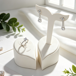 JINSKY Jewelry Display Set with Ring <b>Box</b> <b>Earring</b> Stand Necklace Holder Bracelet Case White Velvet Finish - Product Image 4