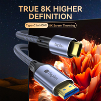 USB C vers HDMI 2.1 Câble Type C vers HDMI Câble 8K60Hz 4K120HZ 6.6FT Convertisseur pour Théâtre Mobile Téléphone Voiture Vidéo Audio Haut-parleurs