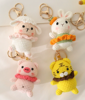 Porte-clés en crochet animal fait main, peluche en laine, poupée lapin, porte-clés de voiture, pendentif, jouet en crochet tricoté, cochon, panda, ours, peluche unique