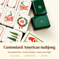 Jeu de Mahjong Américain Personnalisé de Noël, Tuiles de Mahjong en Acrylique Blanc, Motif Guirlande de Noël et Arbre, Mahjong pour Soirée de Jeu en Famille