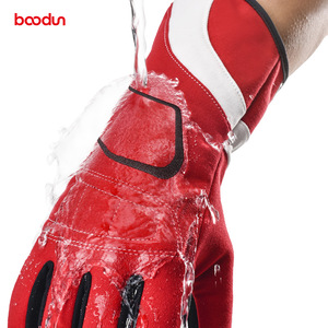 Guantes de carreras impermeables de microfibra antideslizantes resistentes al desgaste para hombres, ciclismo todoterreno, deporte, cross country, color rojo - Product Image 2