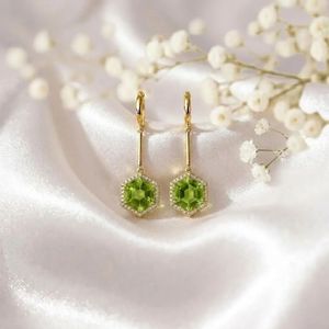 Peridot Gemstone <b>Earrings</b> Hexagon Cut Drop <b>Earrings</b> with CZ Accent Elegant Green <b>Dangle</b> <b>Earrings</b> in 925 Sterling <b>Silver</b> - Product Image 3