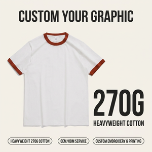 T-Shirt Ringer Vintage Minimalista in Cotone 270g di Alta Qualità, Pronta per la Spedizione, Personalizzabile con Logo, per Uomo 1074 - Product Image 1