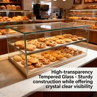 Vitrine de Comptoir Élégante en Verre Trempé et Acier Inoxydable, Design Recyclable pour Cafés