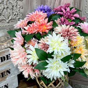 Bouquet de dahlias artificiels à 7 têtes, fleurs en soie imperméables, décoration de mariage - Product Image 1