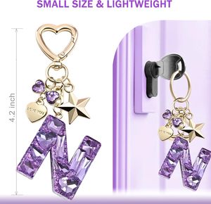 Púrpura verde rosa alfabeto letra inicial llavero regalo para mujeres niñas Bling brillante lindo mochila coche llave accesorios llavero - Product Image 2