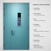 Porte double coupe-feu certifiée WH en acier, 20-180 minutes, avec vitre de vision interne, pour appartement, bureau, bâtiment commercial