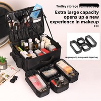 Trousse de Maquillage à Roulettes Personnalisable avec Logo, Faible MOQ, en Tissu Oxford 1680D, Compartiments EVA Divisibles, Grande Capacité, Vente en Gros