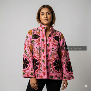 Handmade Cotton <b>Velvet</b> Suzani Jacket | Bohemian Women's Winter <b>Coat</b> | Hand-Embroidered Eco-Friendly Indian Textile - Product Image 1