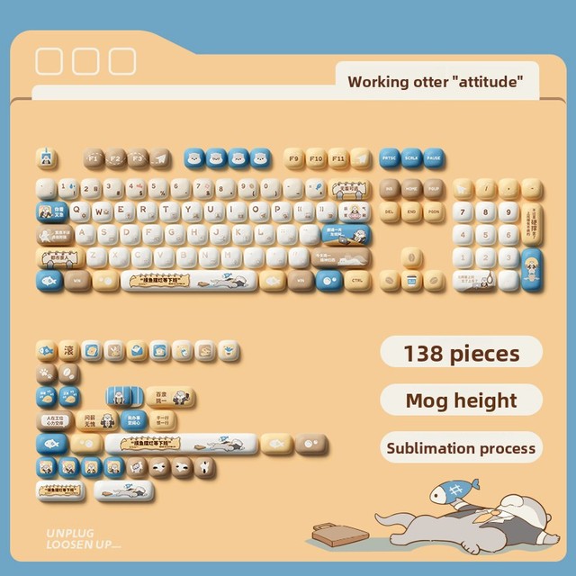 Otter Hustle Keycap Set 138 Keys Minority Collaboration MOG Dye-Sublimation Full Set Ergonomic Office Gaming for AKKO
