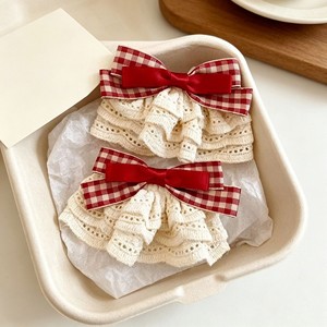 Sweet strawberry jam red plaid <b>bow</b> skirt hair <b>clip</b> for girls, cute lace ruffled ponytail <b>clip</b> - Product Image 3