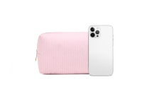 Vente en gros pochette de maquillage de voyage en tissu côtelé de luxe petit sac à crayons carré léger fermeture éclair cosmétique à la mode