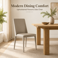 Chaise de salle à manger rembourrée beige crème sans accoudoirs, style contemporain Parsons, avec dossier incurvé et pieds effilés
