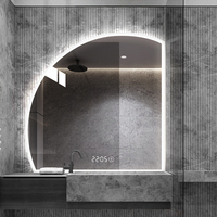 Miroir de salle de bain intelligent mural décoratif sans cadre avec capteur tactile Bluetooth, en forme de demi-lune, avec éclairage LED