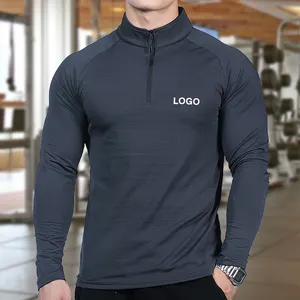Atasan kustom cepat kering Gym 1/4 perempat ritsleting kaus Fitness Crew leher kaus Golf baju olahraga Pullover pria kemeja Jogging untuk pria