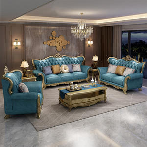 Divano in pelle americano di alto livello di lusso europeo di alto livello tutto in legno massiccio Set di mobili americani oro <span class=keywords><strong>Champagne</strong></span> per salotti - Product Image 3