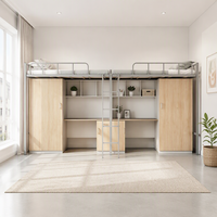Lit superposé double avec bureau et armoire intégrés, design moderne en métal, symétrique