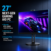 Ordinateur tout-en-un D4 27 pouces plat 1920x1080 avec caméra de confidentialité, double micro, 2K 4K RTX3060 12 Go DDR4 32 Go SSD Windows 11 PC AIO