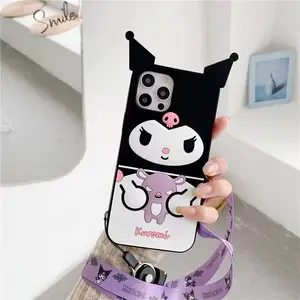 Christmas products Cute cartoon stereo ear lanyard holder phone case for iphone