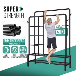 SENYU Double Rods <b>Clothing</b> <b>Rack</b> with 2 Bottom Shelves & 4 Side Shelves - Product Image 6