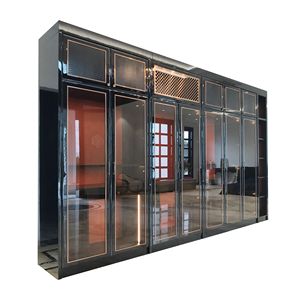 Armoire en verre noir brillant moderne de luxe, style Art déco, avec garniture en métal doré pour chambre à coucher - Product Image 1