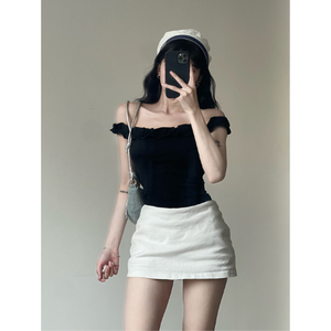Highest Quality <b>Compressed</b> Eco-Friendly Quick Dry T-Shirt <b>Women</b> Slim Fit New Design Organic Off-Shoulder Ruffle Trim <b>Top</b> Free - Product Image 2