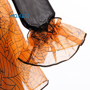 Nuevo Vestido Formal de Manga Larga para Niñas, Estampado de Telaraña Negra y Naranja, Cuello Redondo, Diseño Floral, para 8 Años - Product Image 6