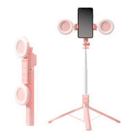 Trépied Intégré Télécommande pour Téléphone Portable et Bâton à Selfie Universel Android iOS avec Lumière d'Appoint Beauté