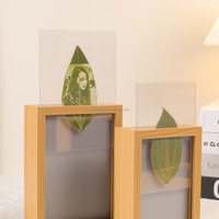 Lampe de chevet LED rechargeable intelligente en acrylique et bois, style nordique, avec cadre photo, motif feuille sculptée, pour décoration intérieure