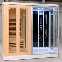 Cabine de sauna finlandaise en bois, design artisanal, avec cadre en verre trempé, double fonction vapeur sèche et humide, pour espace bien-être à domicile